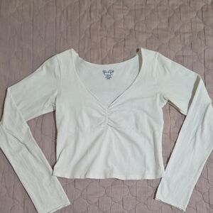Brandy Melville Cream Tie Front Crop Blouse